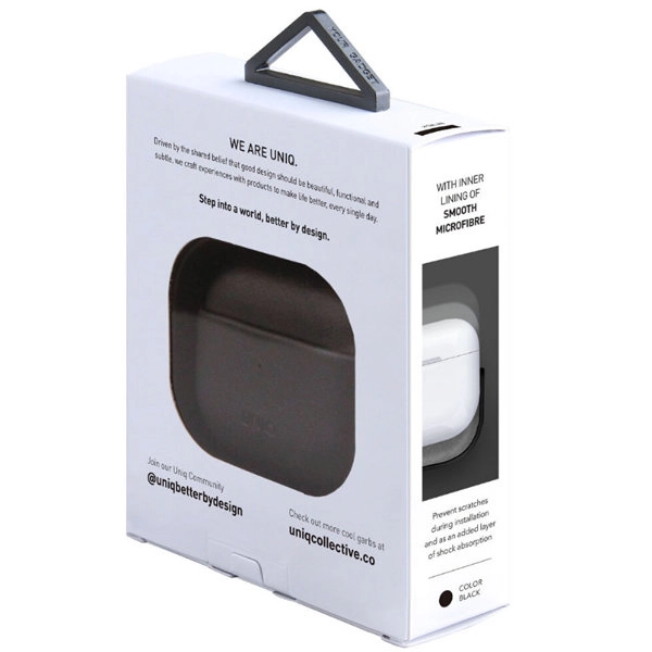 Чехол Uniq Terra Genuine кожаный с ремешком  для AirPods 3, черный