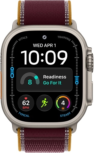 Смарт-часы Apple Watch Ultra 4, 49 мм, GPS + Cellular, Titanium Natural, Trail Loop Burgundy, M/L