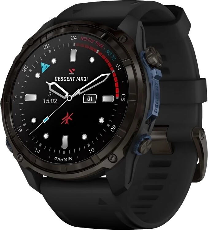 Смарт-часы Garmin Descent Mk3i - 51 mm, Титановый, угольно-серый безель с DLC-покрытием, черный силиконовый ремешок