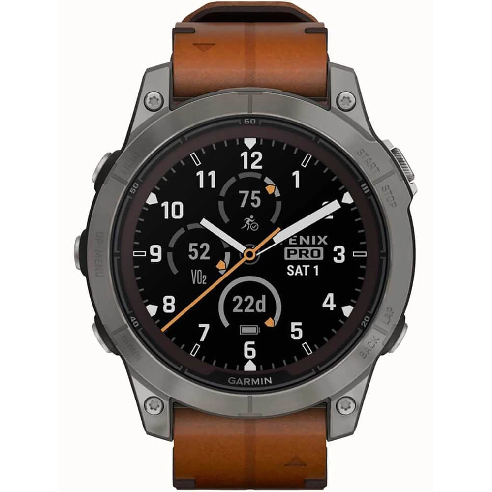 Смарт-часы Garmin Fenix 7 Pro Sapphire Solar - 47 mm, Титановый серый, коричневый кожаный ремешок