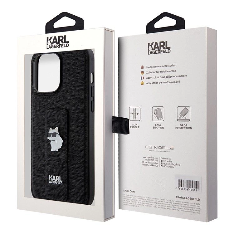 Karl Lagerfeld для iPhone 15 Pro Max чехол GripStand PU Saffiano NFT Choupette metal