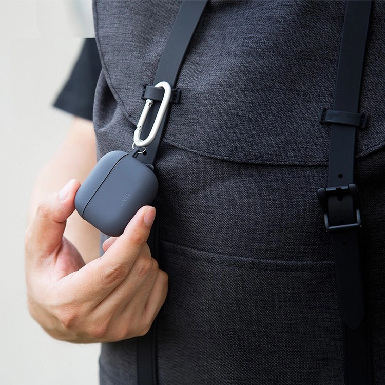 Чехол Uniq NEXO Liquid silicone +carabin +Sports ear hooks для AirPods 3  Серый