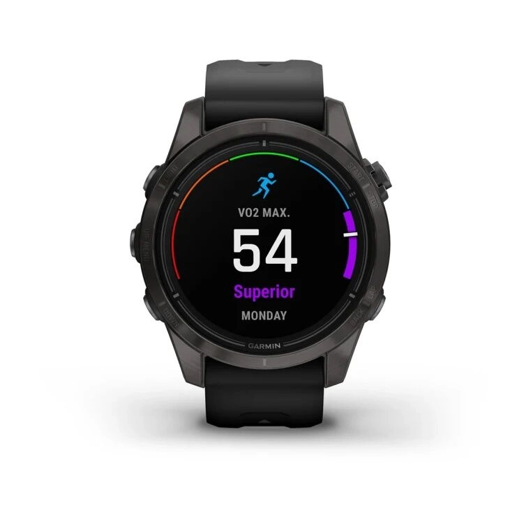 Смарт-часы Garmin Epix Pro (Gen 2) Sapphire Edition - 42 mm, Титановый, угольно-серый безель с DLC-покрытием, черный ремешок