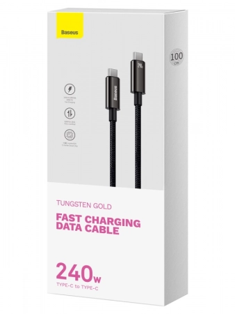 Кабель Baseus Tungsten Gold Fast Charging Data Cable Type-C to Type-C 240W 1м, Чёрный