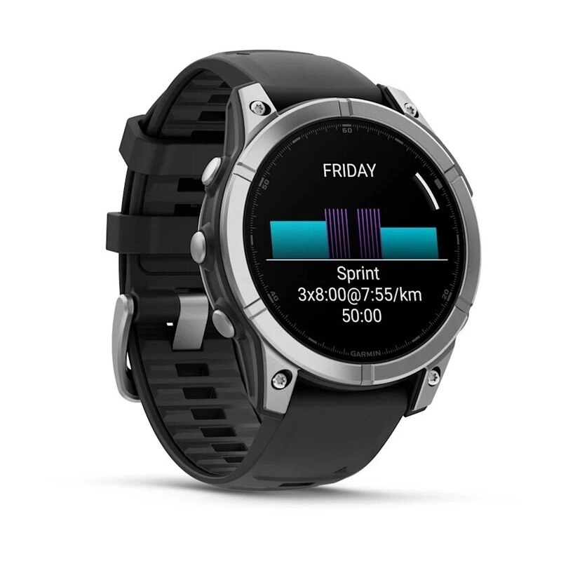Смарт-часы Garmin Fenix E Amoled - 47 mm, Серый с серебристым стальным безелем | черный силиконовый ремешок