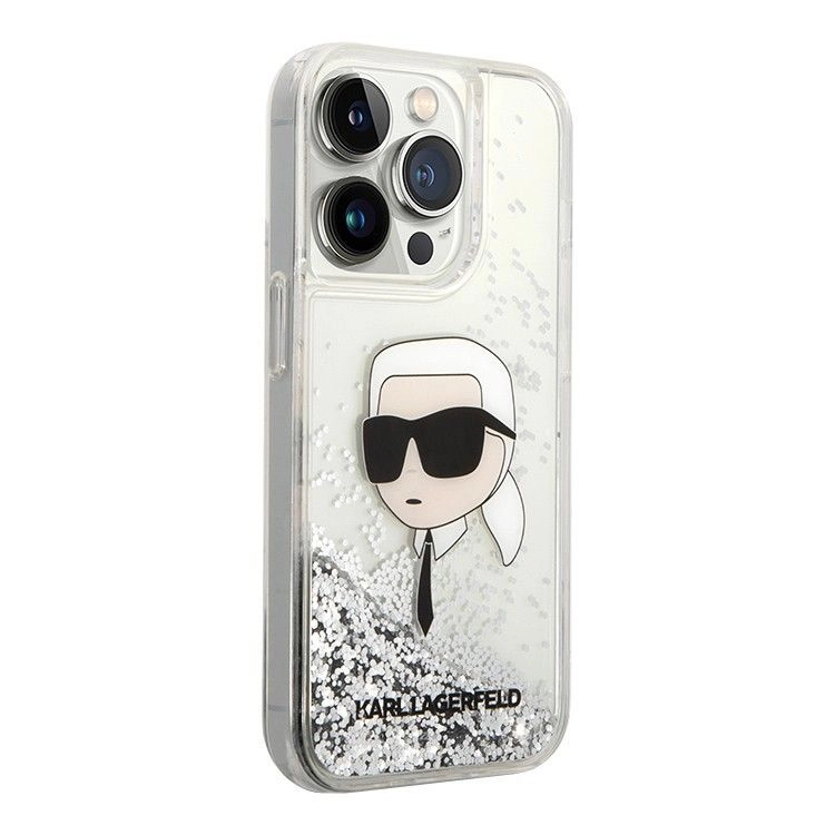 Karl Lagerfeld для iPhone 15 Pro чехол Liquid Glitter NFT Karl head Hard Silver
