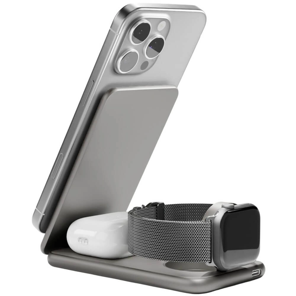 Беспроводное зарядное устройство VLP Alum Power Pro для Apple натуральный титан