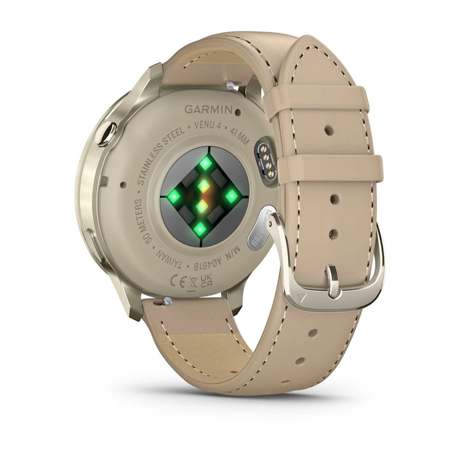 Смарт-часы Garmin Venu 4 - 41 mm, Лунно-золотистый, кожаный ремешок песочного цвета
