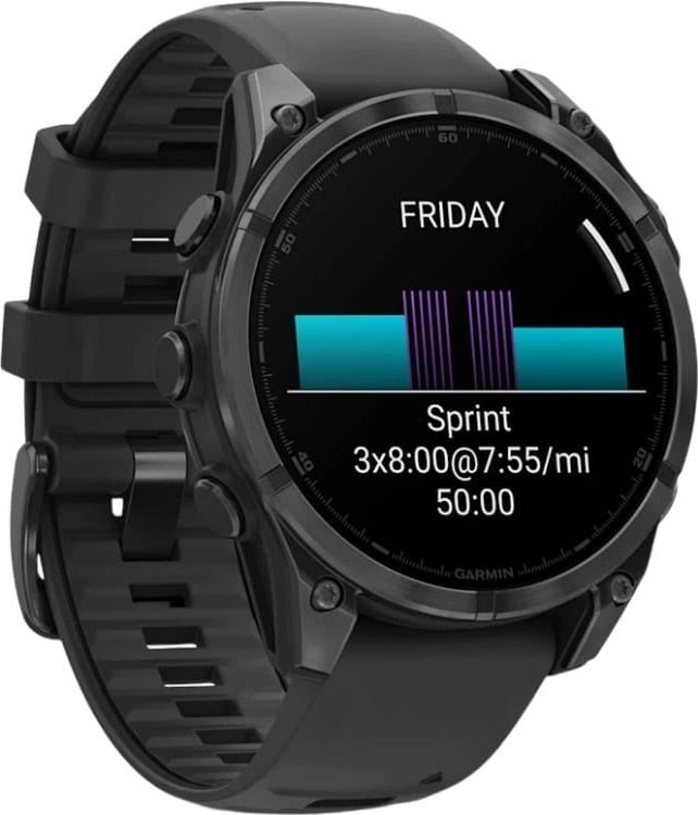 Смарт-часы Garmin Fenix 8 Amoled - 47 mm Sapphire, Серый, черный силиконовый ремешок