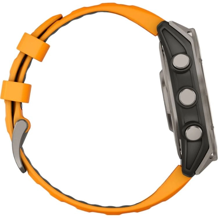 Смарт-часы Garmin Fenix 8 Amoled - 47 mm Sapphire, Титановый светло-серый, оранжевый силиконовый ремешок
