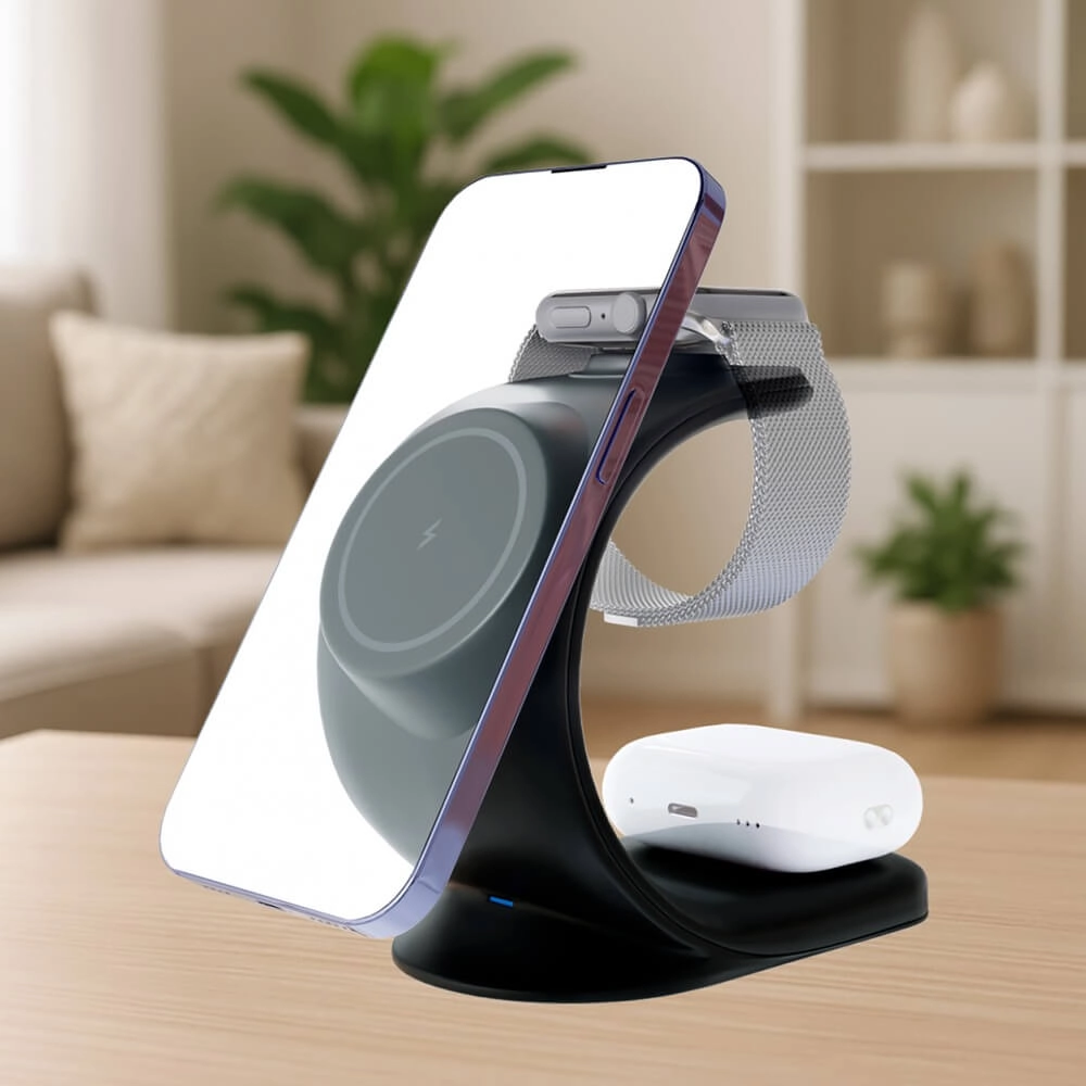 Беспроводное зарядное устройство VLP Powerstand 3 in 1 для Apple Черный