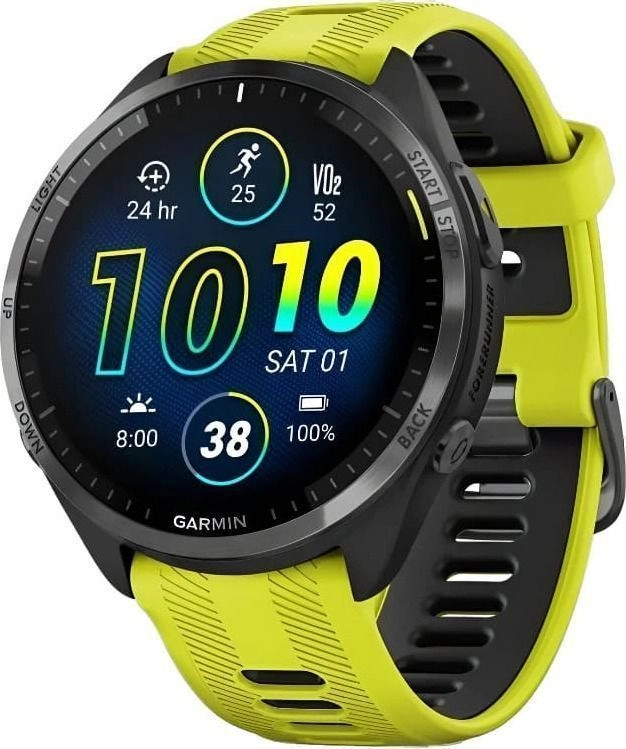 Смарт-часы Garmin Forerunner 965 - 47 mm, Черный, титановый безель с DLC-покрытием, желто-черный ремешок (010-02809-22)