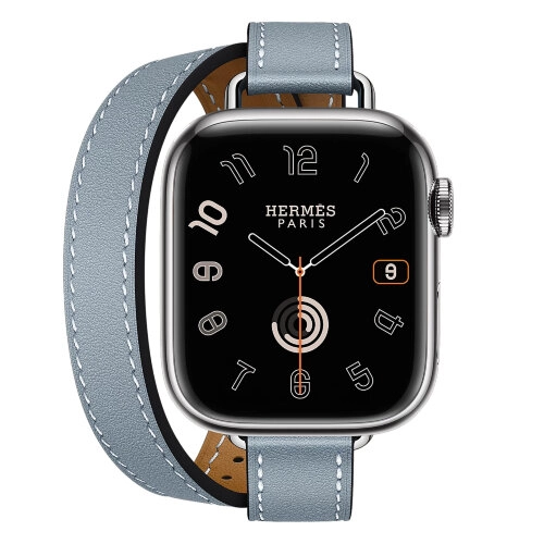 Смарт-часы Apple Watch S10 Hermes - браслет Double Tour Hapi Attelage (Голубой | Bleu Lin)