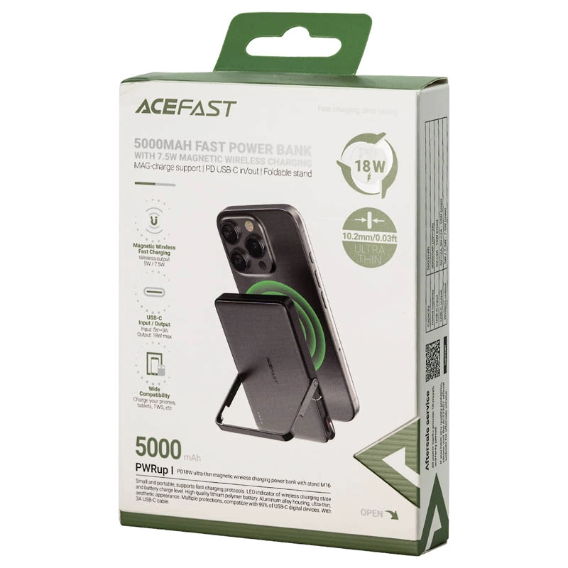 Внешний аккумулятор ACEFAST M16 PD18W 5000 Ач, с беспроводной зарядкой и подставкой