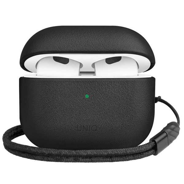 Чехол Uniq Terra Genuine кожаный с ремешком  для AirPods 3, черный