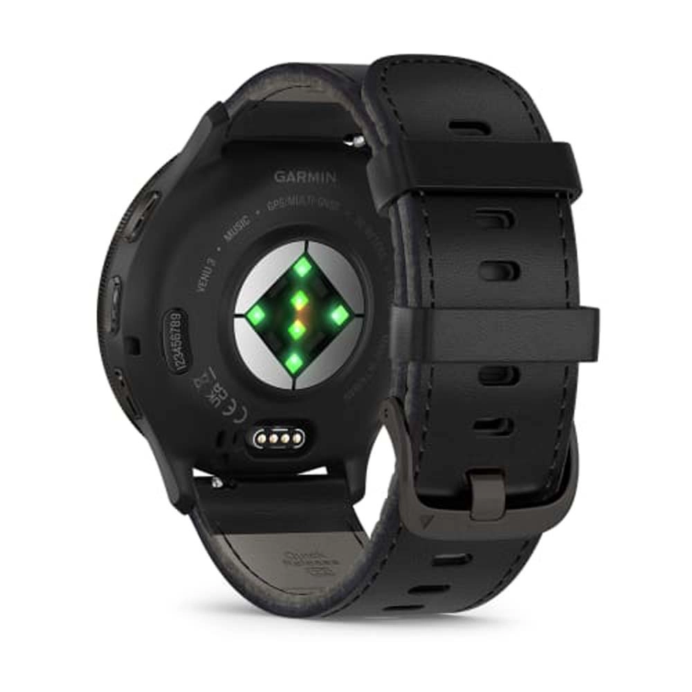 Смарт-часы Garmin Venu 3 - 45 mm, Черный, серый безель, серый кожаный ремешок
