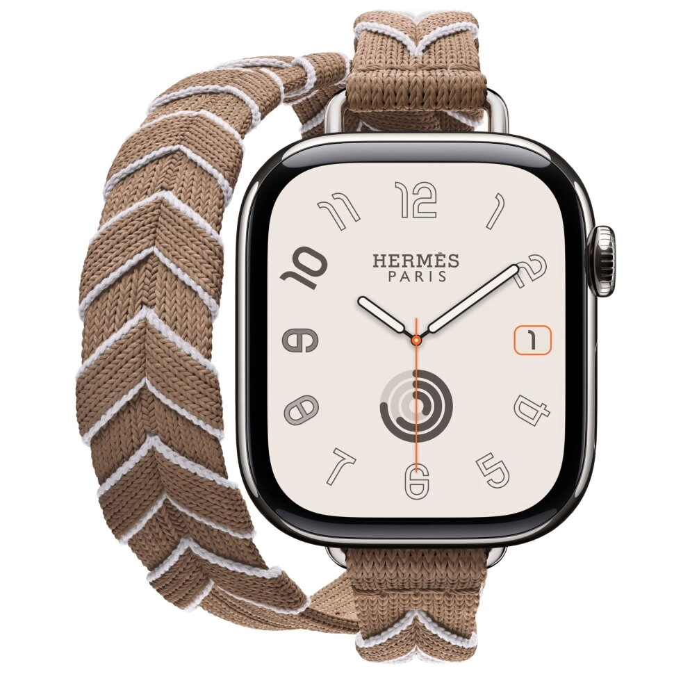 Смарт-часы Apple Watch S10 Hermes - 42 mm браслет Bridon Double Tour Lisere Attelage Бежевый