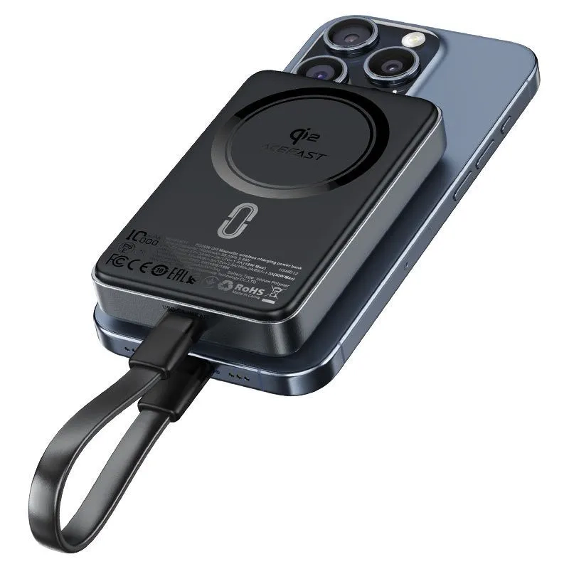 Внешний беспроводной магнитный аккумулятор AceFast M11, 10000 mah, с беспроводной зарядкой и подставкой