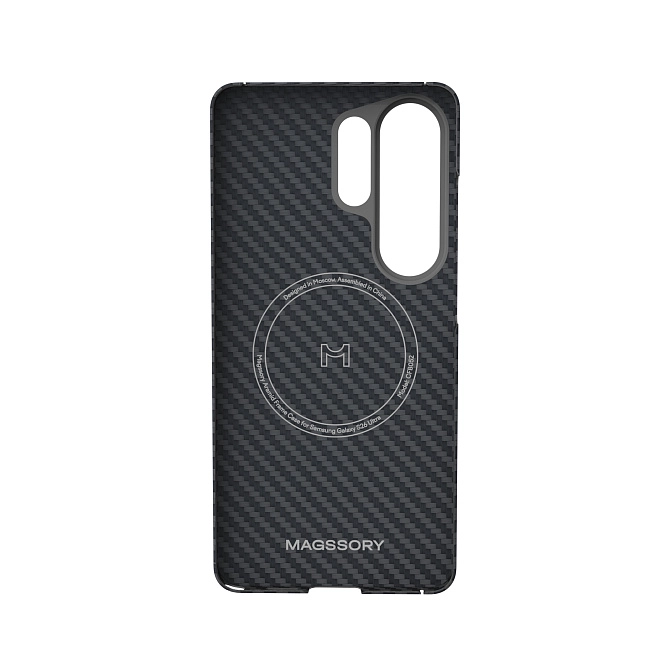 Безрамочный чехол Magssory для Samsung Galaxy S26 Ultra, кевлар (арамид), с магнитами (черный)