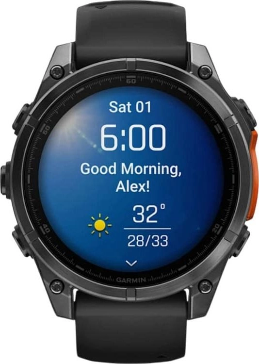 Смарт-часы Garmin Fenix 8 Amoled - 47 mm Sapphire, Серый, черный силиконовый ремешок