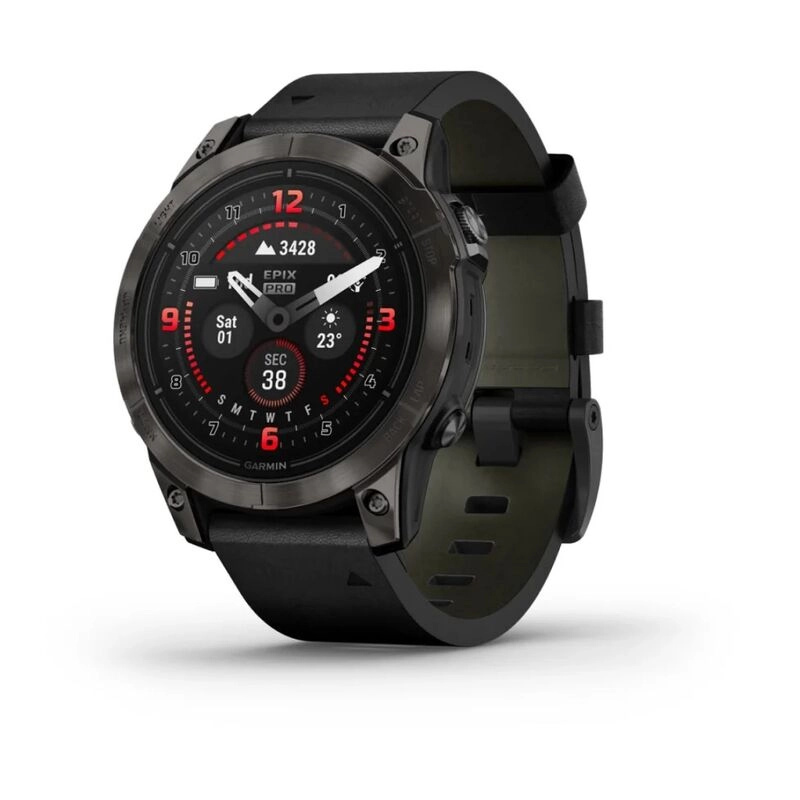 Смарт-часы Garmin Epix Pro (Gen 2) Sapphire Edition - 47 mm, Титановый, угольно-серый безель с DLC-покрытием, черный кожаный ремешок
