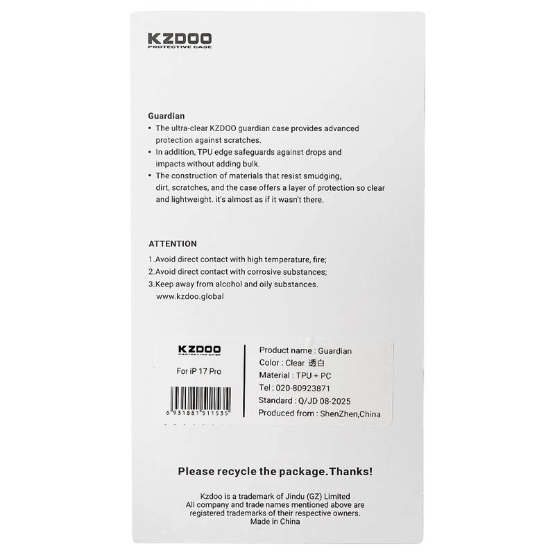 Чехол KZDOO Guardian для iPhone 17 Pro с Magsafe прозрачный