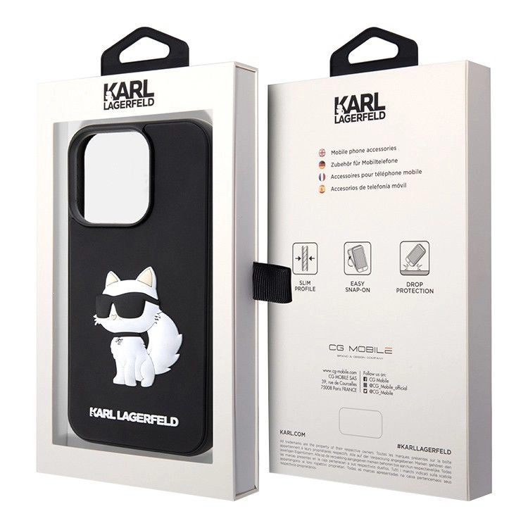 Lagerfeld для iPhone 15 Pro чехол 3D Rubber NFT Choupette Hard Black