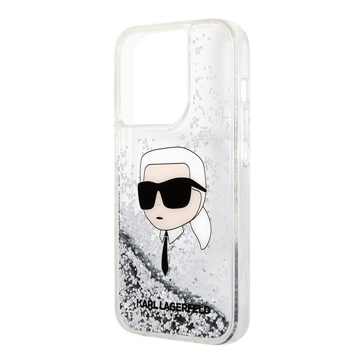 Karl Lagerfeld для iPhone 15 Pro чехол Liquid Glitter NFT Karl head Hard Silver