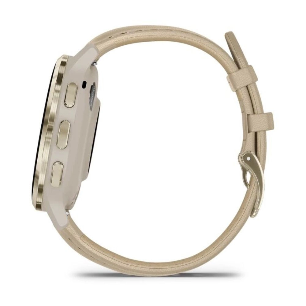 Смарт-часы Garmin Venu 3S - 41 mm, цвет "Французский серый" с золотистым безелем, бежевый кожаный ремешок