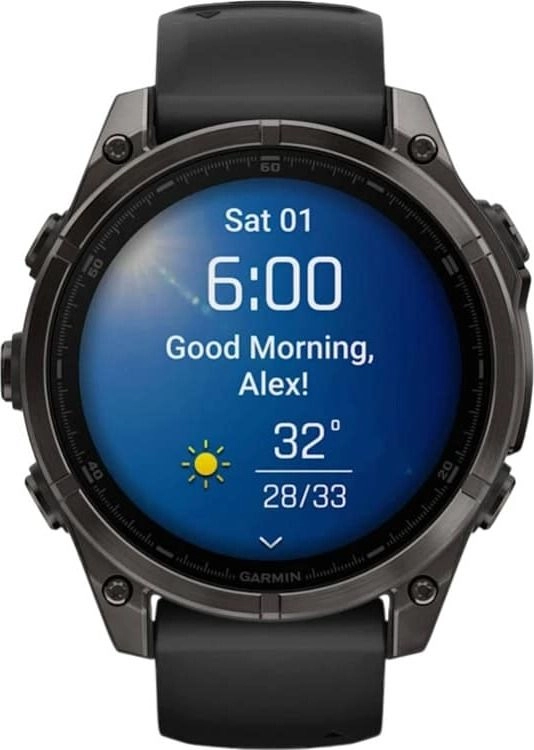 Смарт-часы Garmin Fenix 8 Amoled - 47 mm Sapphire, Угольно-серый с DLC-покрытием, пепельно-черный силиконовый ремешок