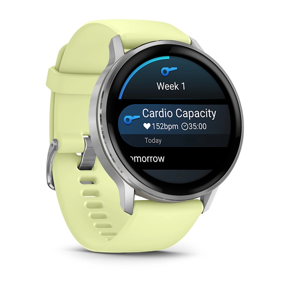 Смарт-часы Garmin Venu 4 - 45 mm, Серебристый , лимонный силиконовый ремешок