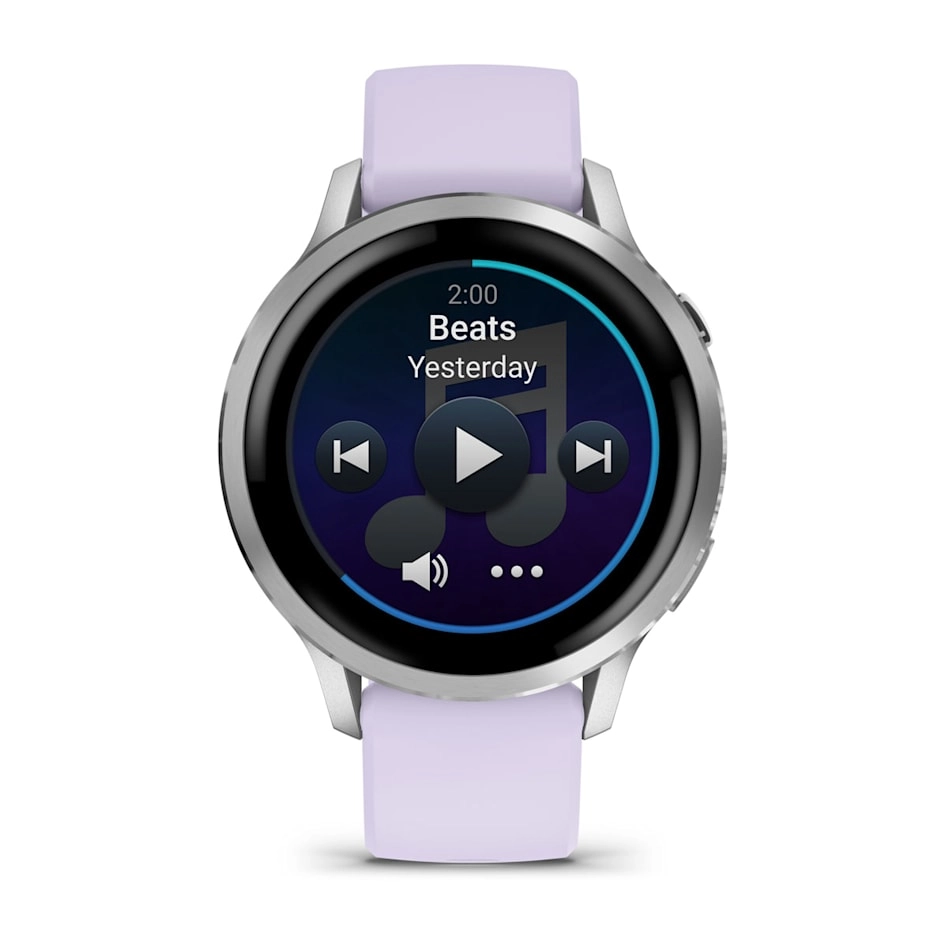 Смарт-часы Garmin Venu 4 - 41 mm, Серебристый, сиренево-голубой силиконовый ремешок