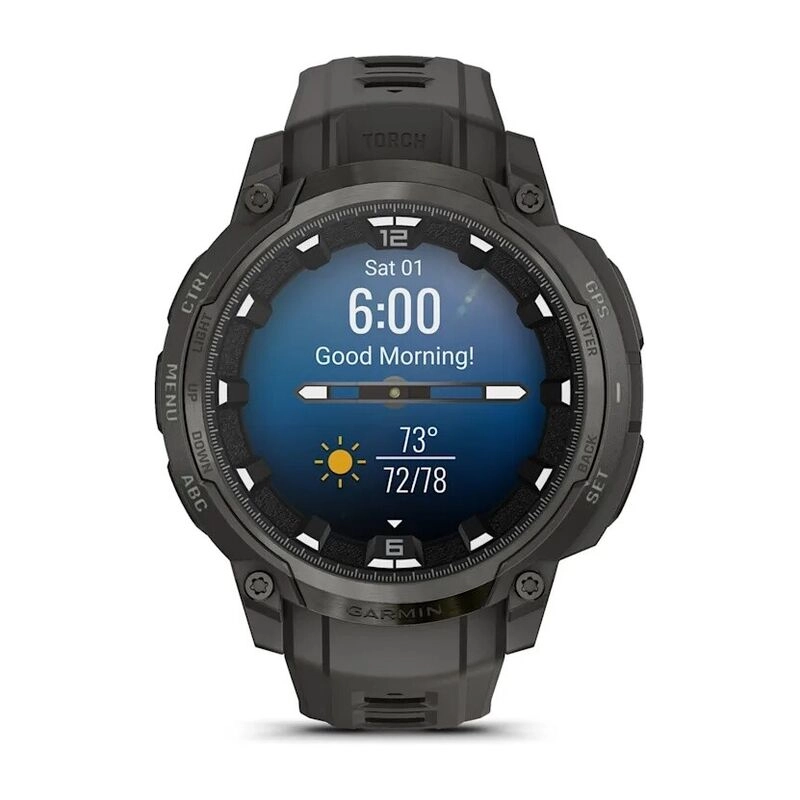 Смарт-часы Garmin Instinct Crossover Amoled - 46 mm, Светло-черный, силиконовый ремешок цвета древесного угля
