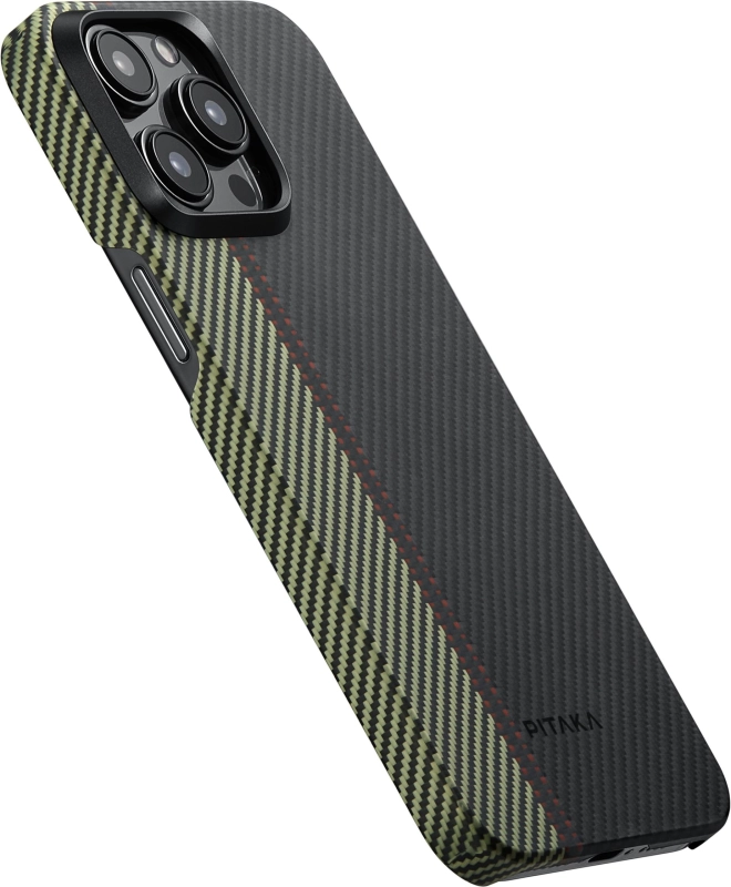 Чехол Pitaka Fusion Weaving MagEZ Case 4 для iPhone 15 Pro Max, Кевлар, черный/зеленый (FO1501PM)