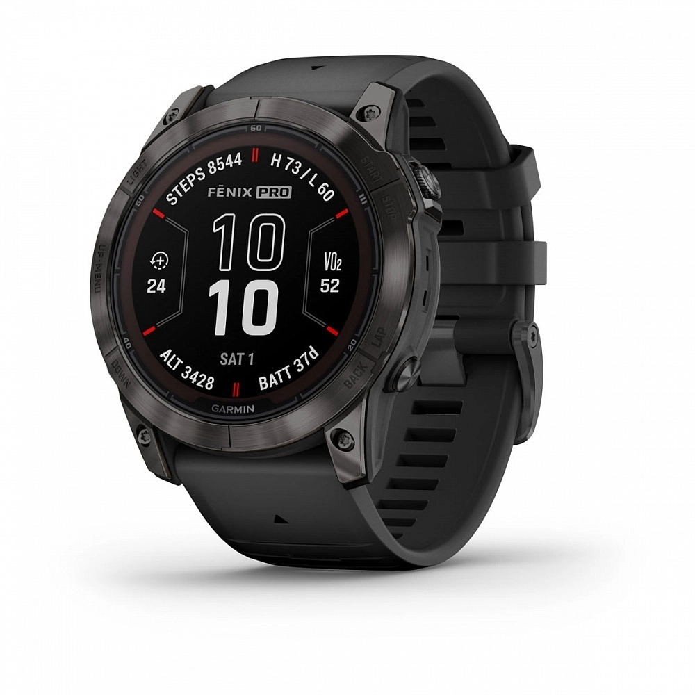 Смарт-часы Garmin Fenix 7X Pro Sapphire Solar Edition - 51 mm, Титановый, угольно-серый безель с DLC-покрытием, черный ремешок