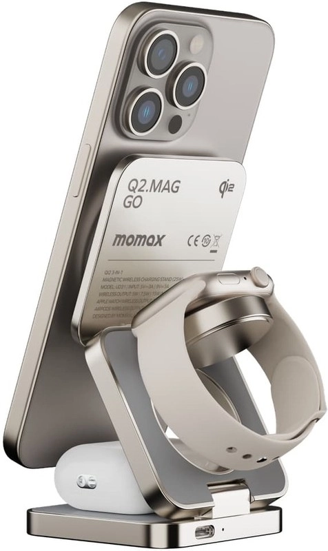Беспроводная Зарядка MOMAX 3-in-1, Natural Titanium