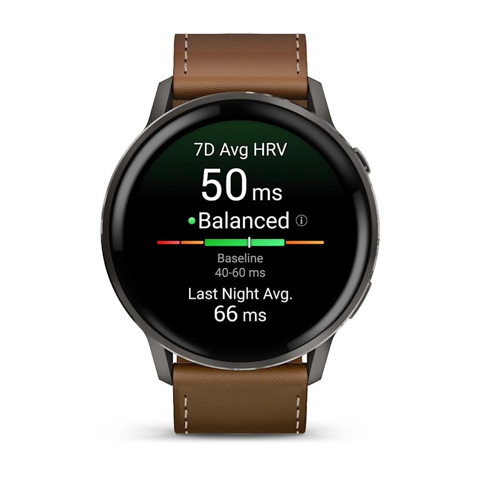 Смарт-часы Garmin Venu 4 - 45 mm, Темно-серый, коричневый кожаный ремешок