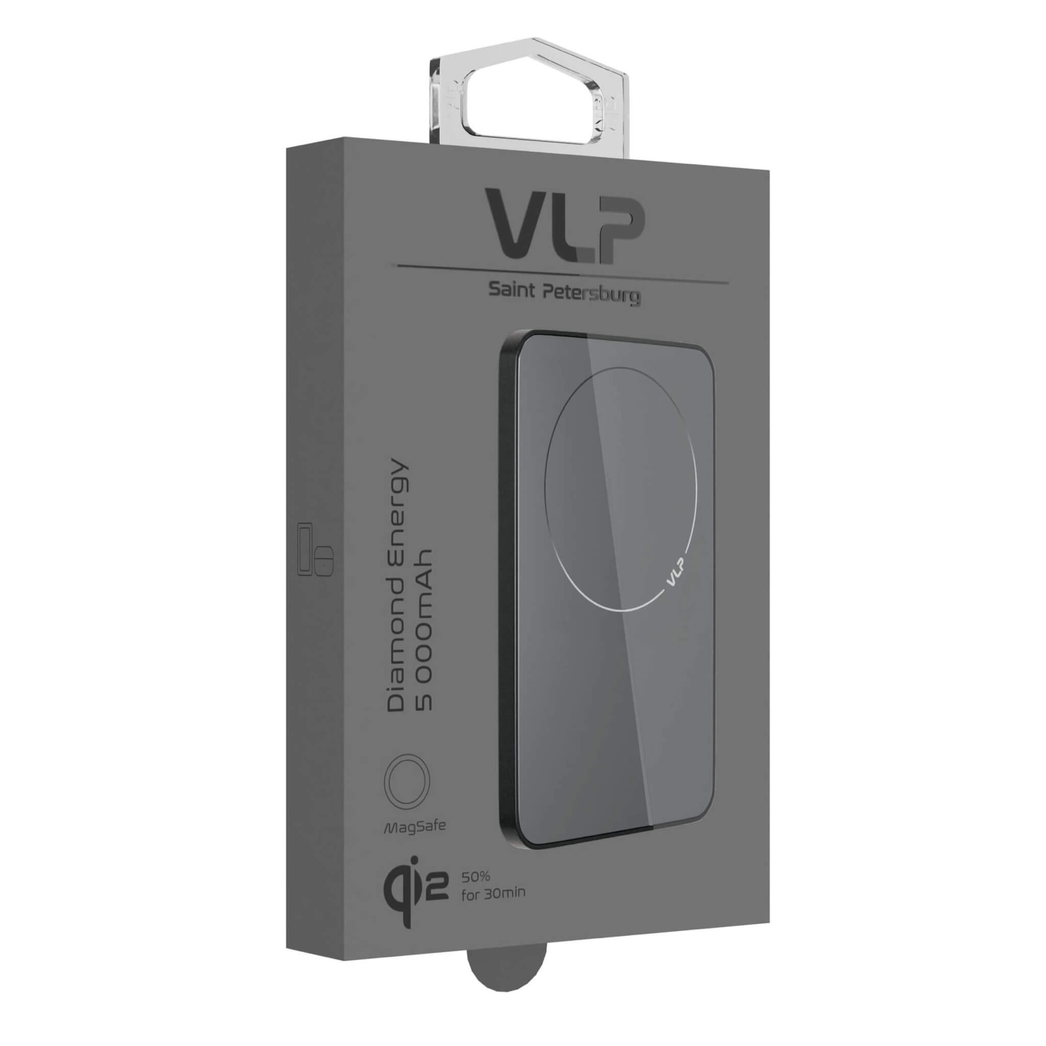 Внешний аккумулятор MagSafe VLP Diamond Energy (Qi2) 5000 мА·ч, титановый черный