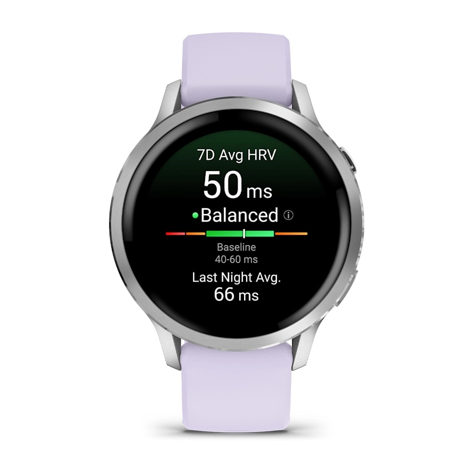Смарт-часы Garmin Venu 4 - 41 mm, Серебристый, сиренево-голубой силиконовый ремешок