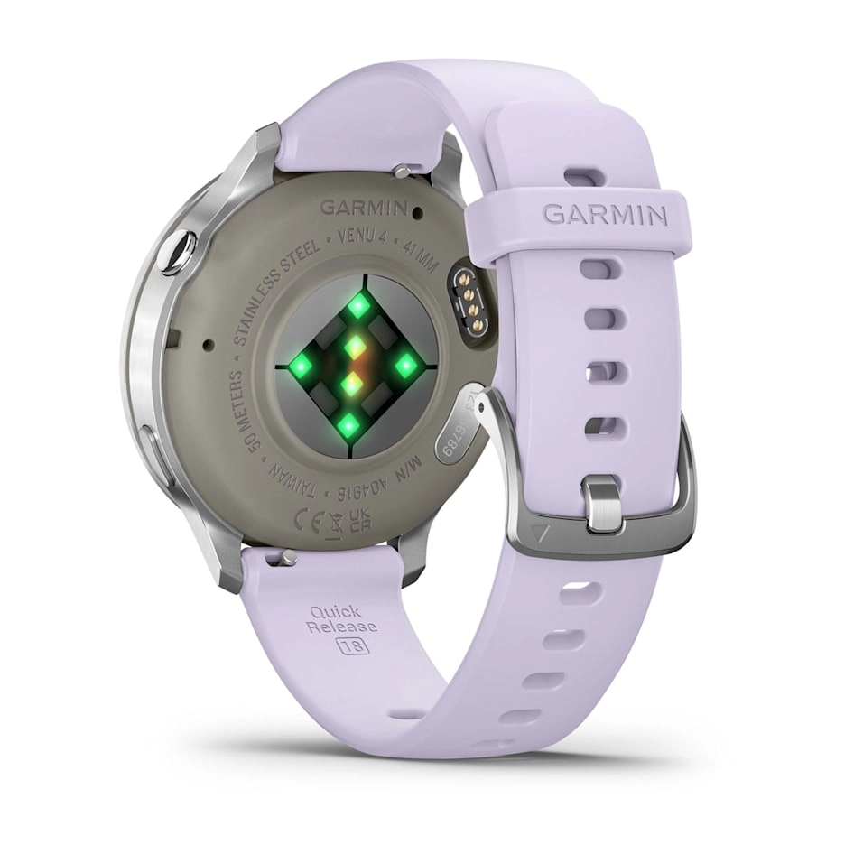 Смарт-часы Garmin Venu 4 - 41 mm, Серебристый, сиренево-голубой силиконовый ремешок