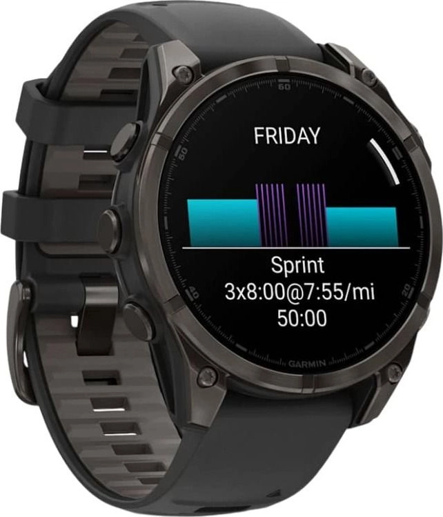 Смарт-часы Garmin Fenix 8 Amoled - 47 mm Sapphire, Угольно-серый с DLC-покрытием, пепельно-черный силиконовый ремешок