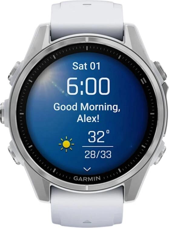 Смарт-часы Garmin Fenix 8 Amoled - 43 mm, Серебристый, белый силиконовый ремешок
