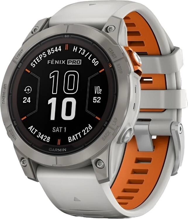 Смарт-часы Garmin Fenix 7 Pro Sapphire Solar - 47 mm, Титановый серый, серо-оранжевый ремешок