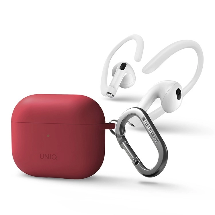 Чехол Uniq NEXO Liquid silicone +carabin +Sports ear hooks для AirPods 3 Коралловый