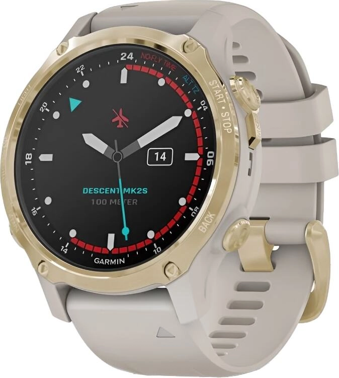 Смарт-часы Garmin Descent Mk2S - 43 mm, Светло-золотистый корпус со светло-песочным силиконовым ремешком
