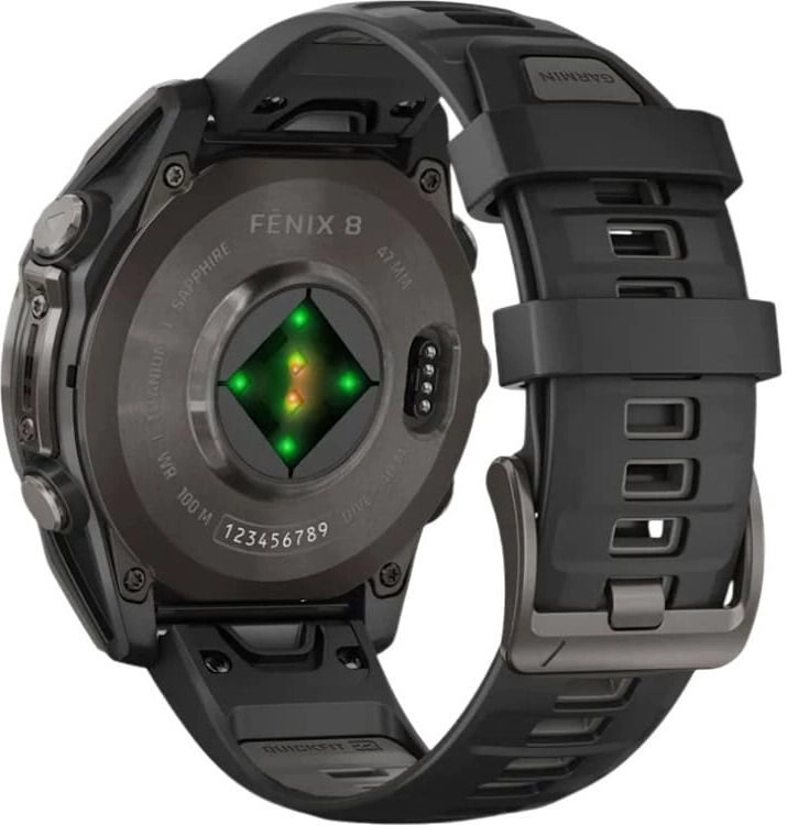 Смарт-часы Garmin Fenix 8 Amoled - 47 mm Sapphire, Угольно-серый с DLC-покрытием, пепельно-черный силиконовый ремешок
