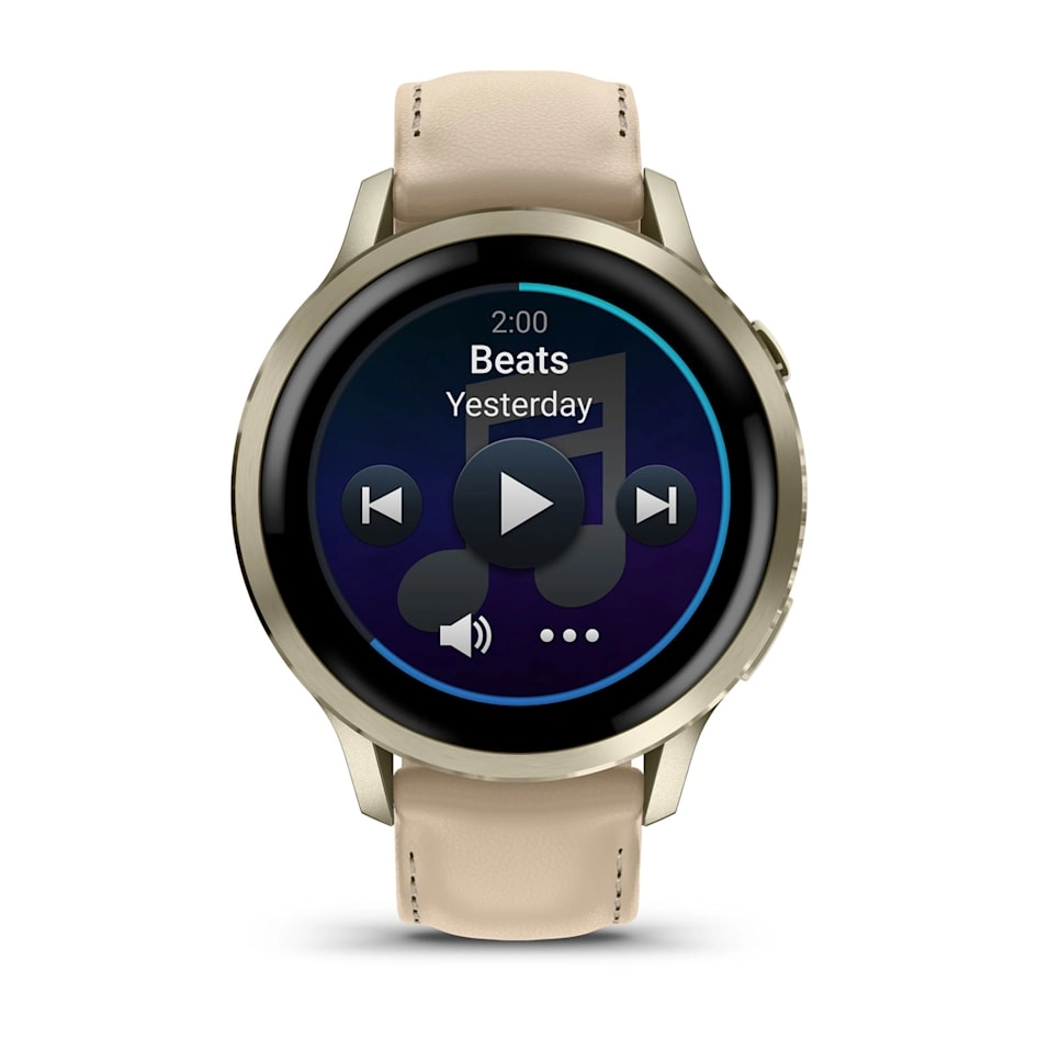 Смарт-часы Garmin Venu 4 - 41 mm, Лунно-золотистый, кожаный ремешок песочного цвета