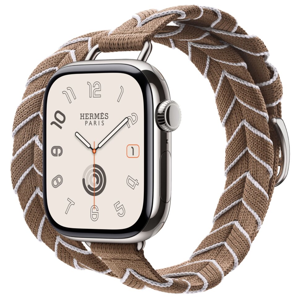 Смарт-часы Apple Watch S10 Hermes - 42 mm, браслет Bridon Double Tour Lisere Attelage Бежевый