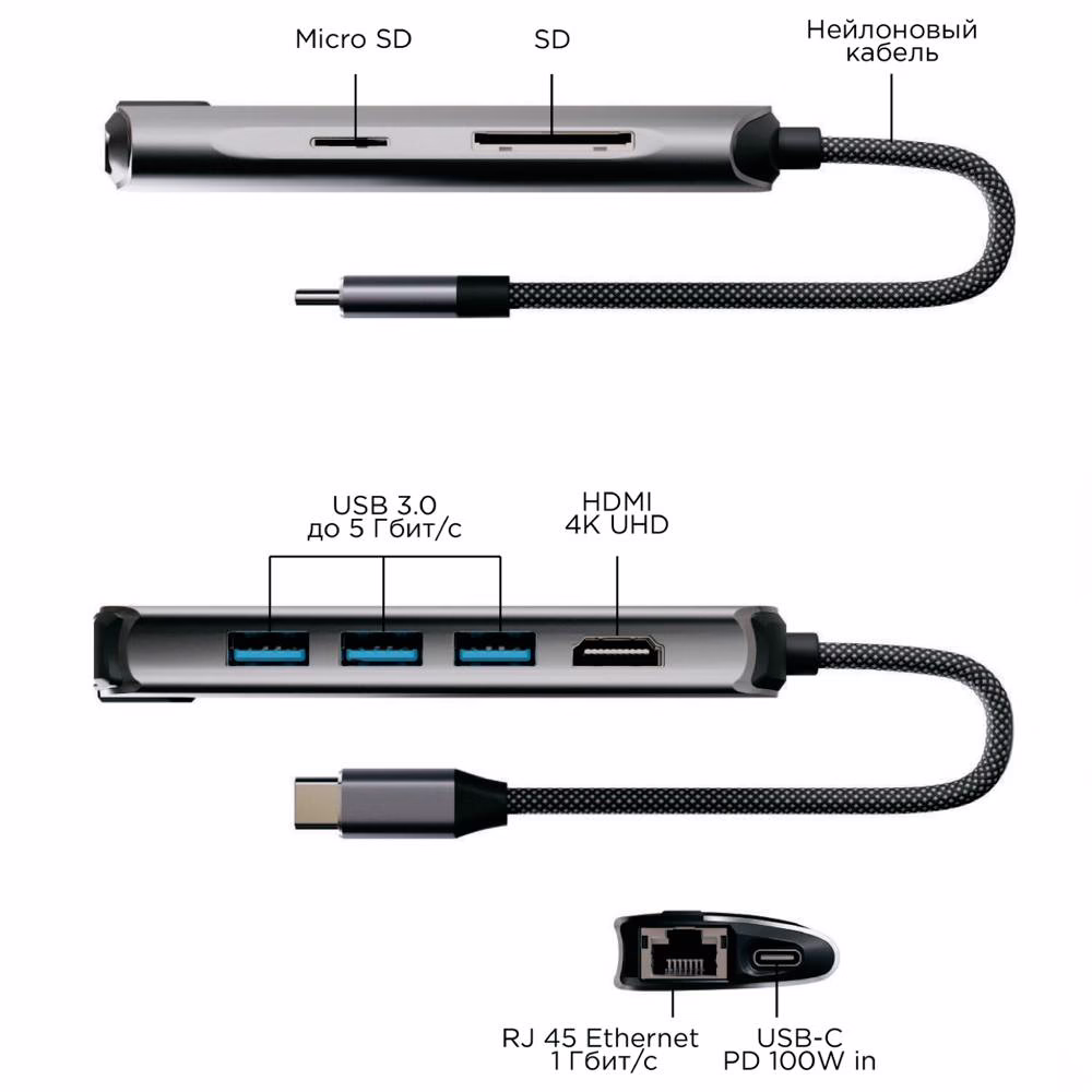 Адаптер VLP Infinity USB-C Hub 8 в 1, графит