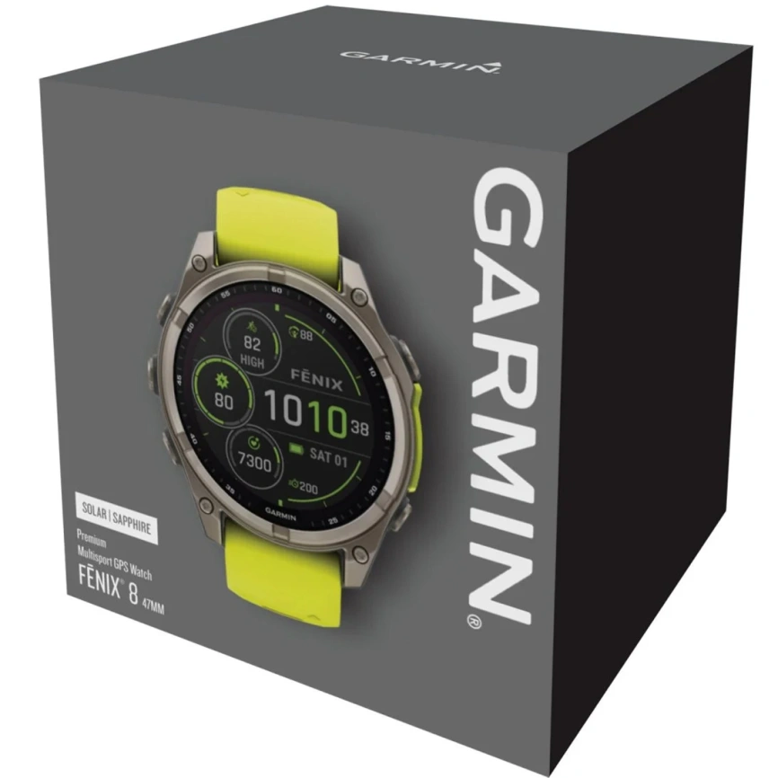 Смарт-часы Garmin Fenix 8 47mm Solar Sapphire (010-02906-21) Carbon Gray DLC Titanium with Yellow/Graphite Silicone Band